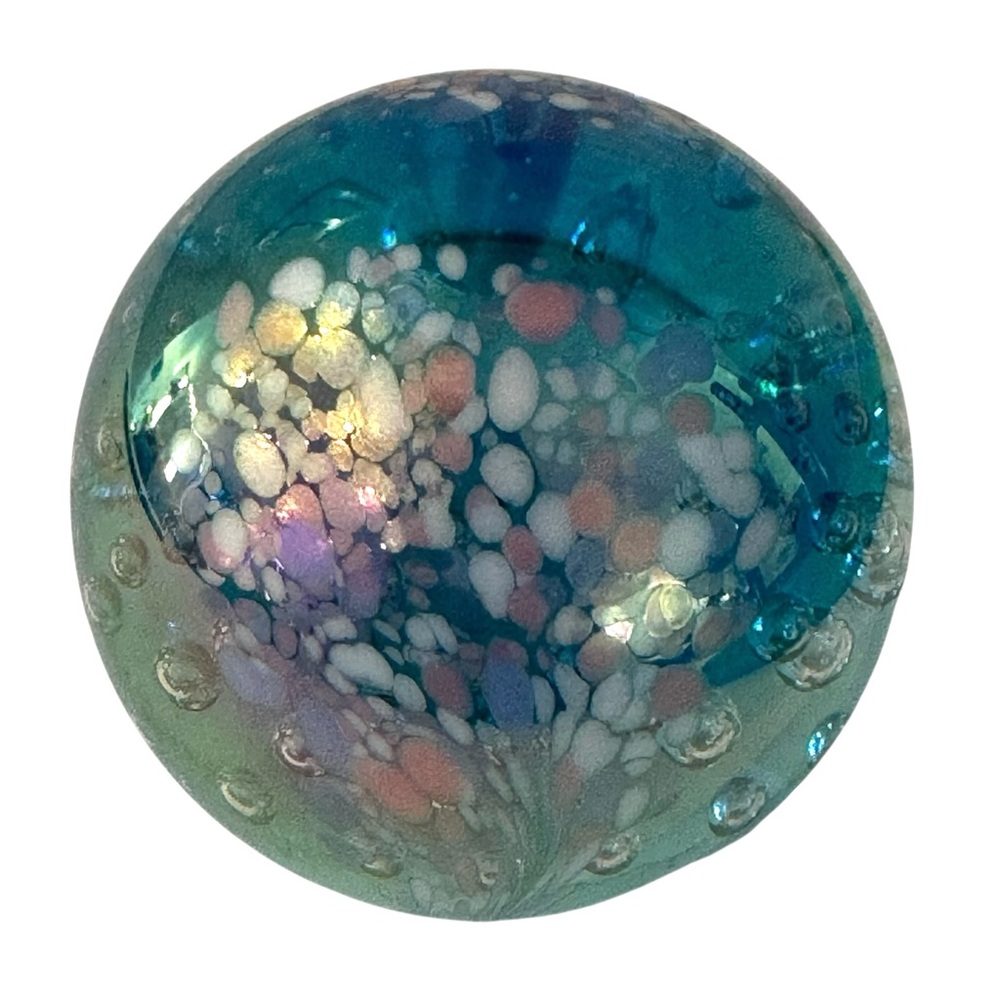 Glass Eye Studio Paperweight bullicante GES 96 Art Glass Iridescent Blue 1.5”